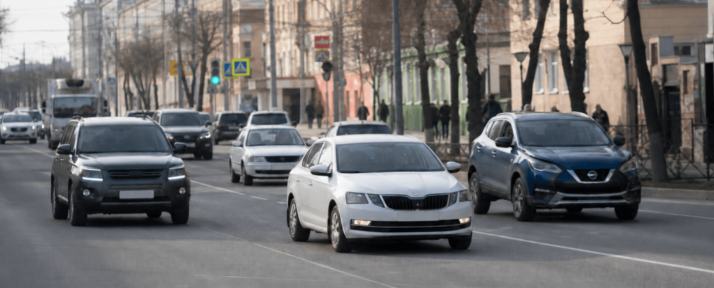 Легковые автомобили на городской дороге